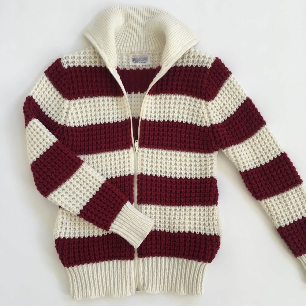 Vintage burgundy and white striped knit jacket